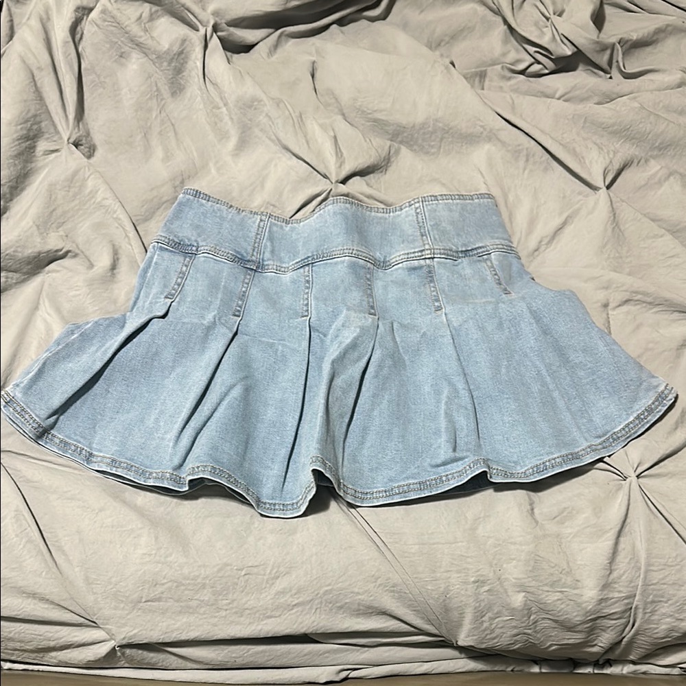Denim Pleated Skirt - Picture 2 of 5
